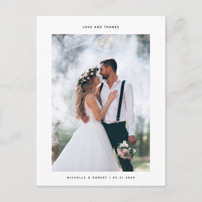 Postal Foto de boda minimalista de amor y agradecimiento (Anverso)