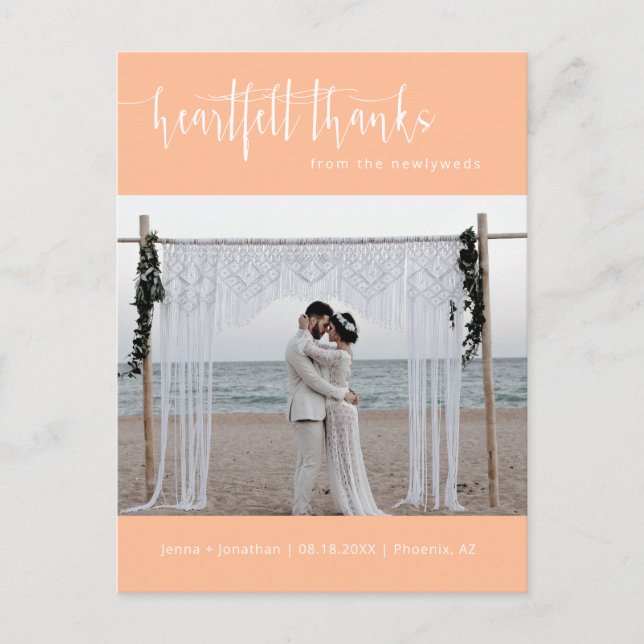 Postal Foto de Boda Minimalista Peach (Anverso)