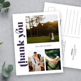 Postal Foto de Boda púrpura Gracias Postcard