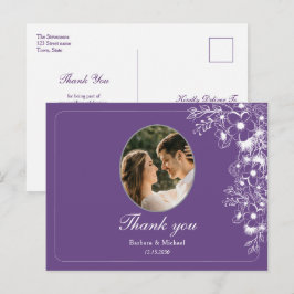 Postal Foto de Bodas Agradecimiento Floral Púrpura