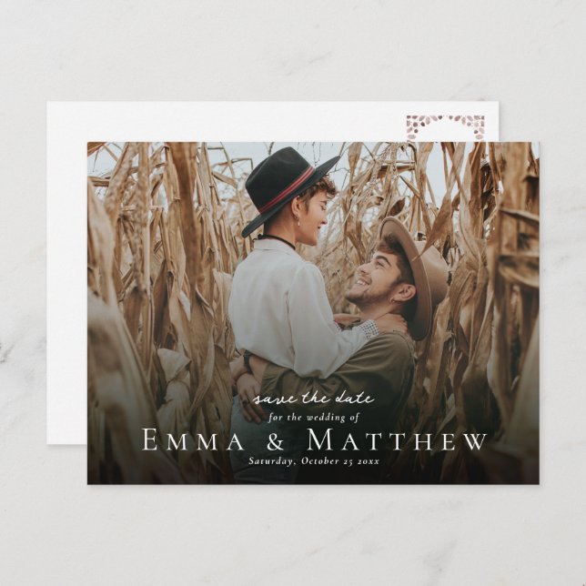 Postal Foto de Boho Salva la fecha con mosaico marrón mar (Anverso / Reverso)