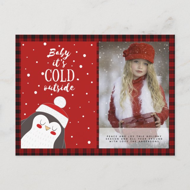 Postal Foto de búfalo tomada Navidad Año Nuevo Pingüino d (Anverso)