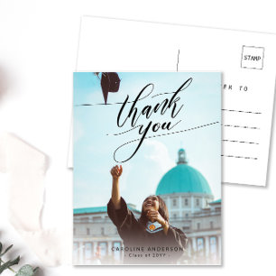 Postal Foto de Caligrafía Graduación en Blanco Agradecimi