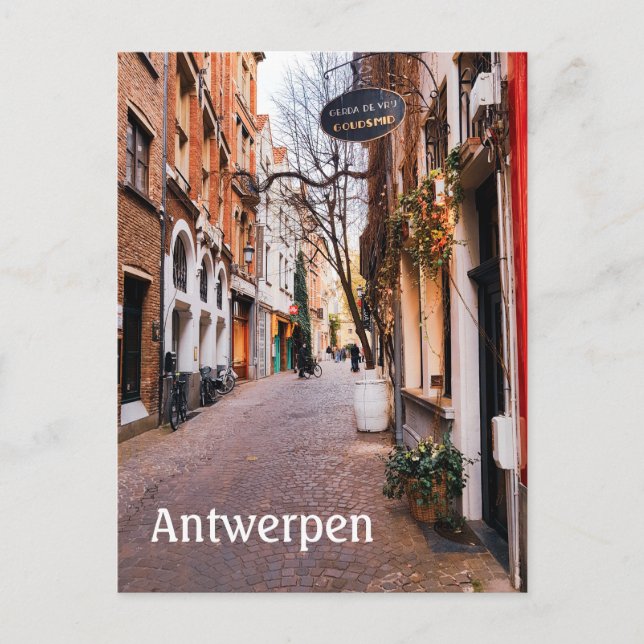 Postal foto de calle de Amberes Bélgica (Anverso)