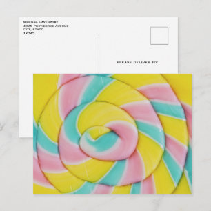 Postal Foto de caramelos pasteles en espiral arcoiris Pas