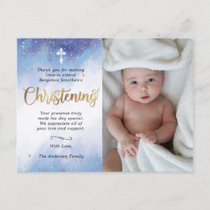Postal Foto de Christening de Gold & Blue Watercolor
