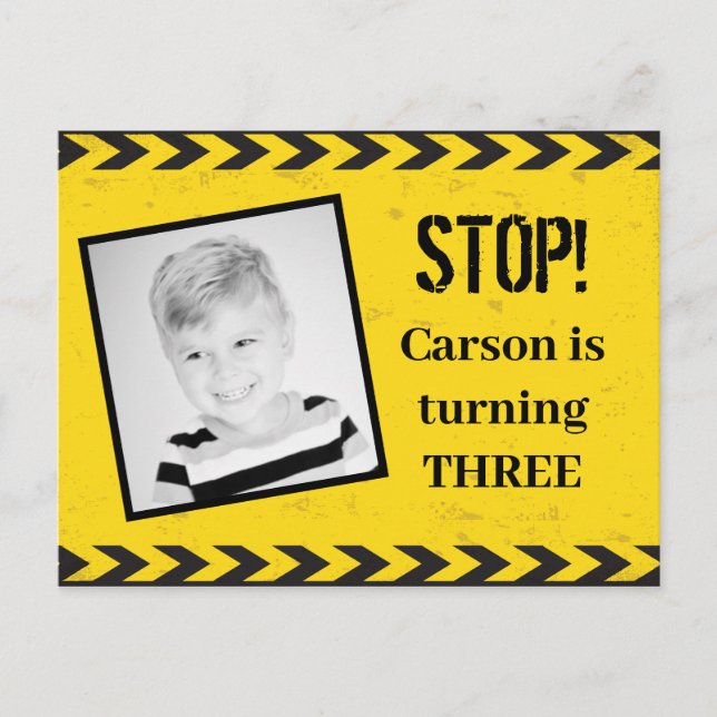 Postal Foto de cinta de construcción amarilla fiesta de c (Anverso)