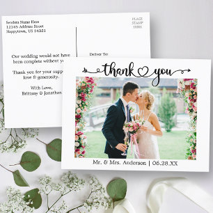 Postal Foto de corazón de caligrafía Gracias Bodas