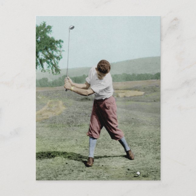 Postal Foto de cosecha masculina Golfer Swing 1930 (Anverso)