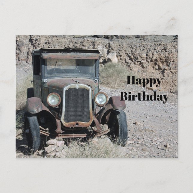 Postal Foto de cumpleaños de coche oxidado rústico (Anverso)