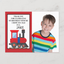 Postal Foto de cumpleaños del tren rojo, gracias