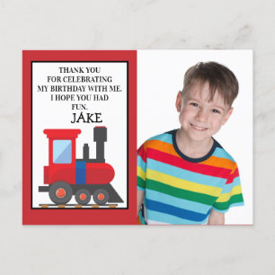 Postal Foto de cumpleaños del tren rojo, gracias