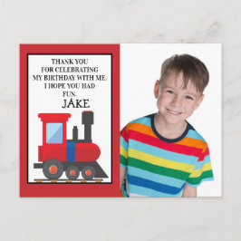 Postal Foto de cumpleaños del tren rojo, gracias