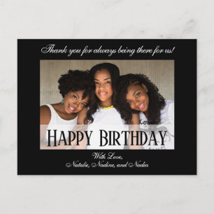 Postal Foto de cumpleaños feliz negra elegante personaliz