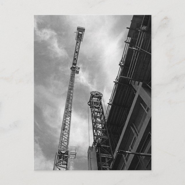 Postal Foto de equipo de construcción de grúa y contrapes (Anverso)