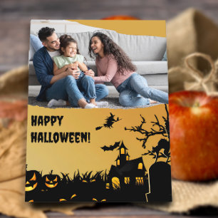 Postal Foto de familia de bruja de calabaza de casa embru
