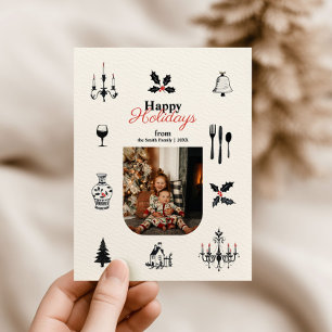Postal Foto de familia de Navidades de Doodles caprichoso
