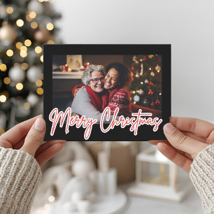 Postal Foto de Feliz Navidad con Marco Negro Moderno