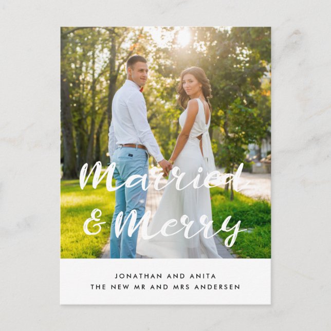 Postal Foto de feriado de Married and Merry Newlyweds (Anverso)