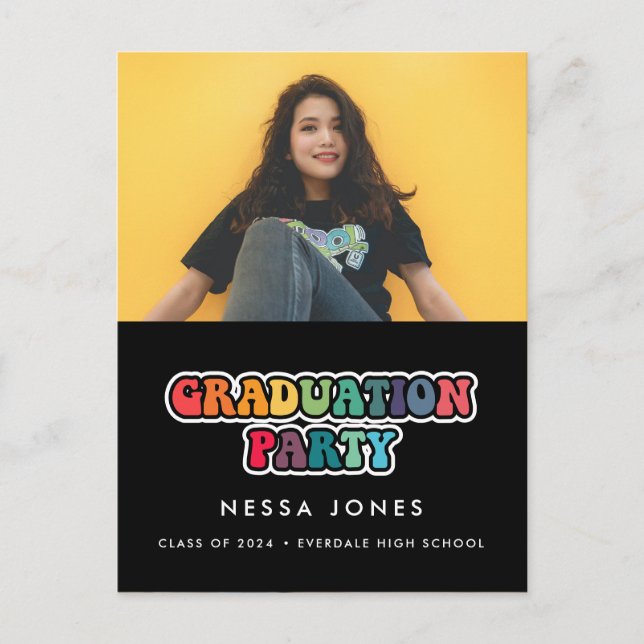 Postal Foto de fiesta de graduación hippie de los años 60 (Anverso)