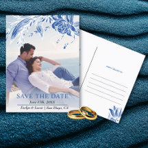 Foto de flores azules y blancas Save the Date