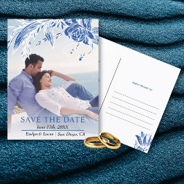Postal Foto de flores azules y blancas Save the Date