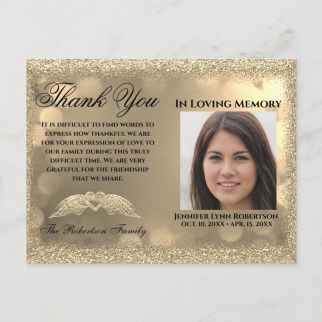 Postal Foto de funeral de simpatía GRACIAS con corazón (Anverso)