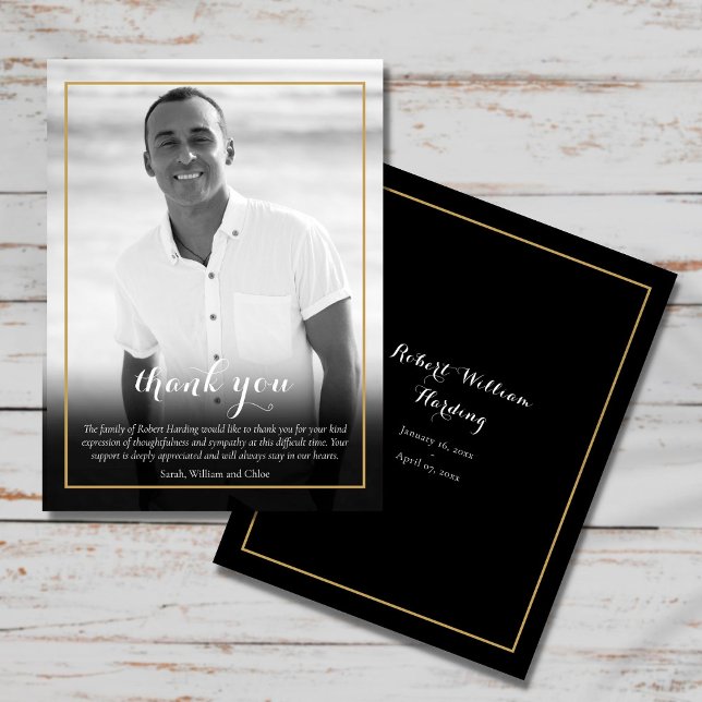 Postal Foto de funeral en blanco y negro elegante agradec (Subido por el creador)