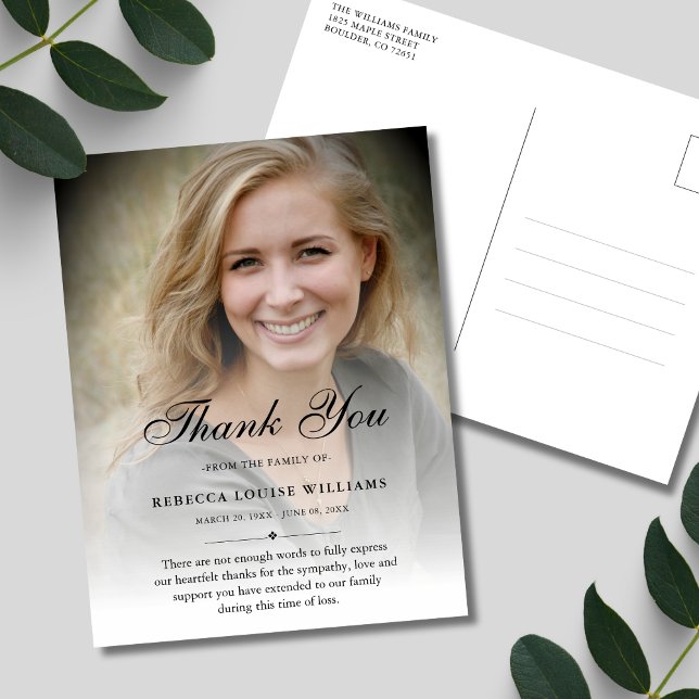 Postal Foto de funeral personalizada de agradecimiento po (Sympathy Thank You Photo Postcard)