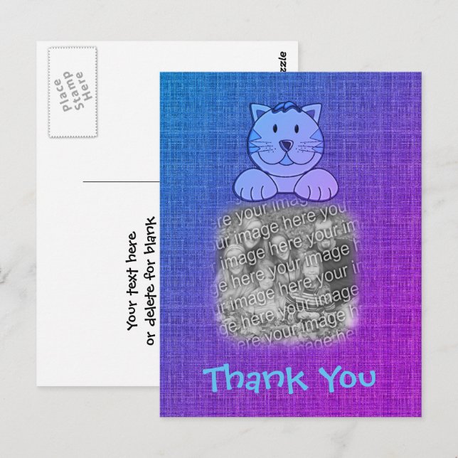 Postal Foto de gato azul lindo Gracias  (Anverso / Reverso)