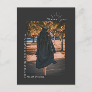 Postal Foto de Graduación Arte de Línea Gris Gracias