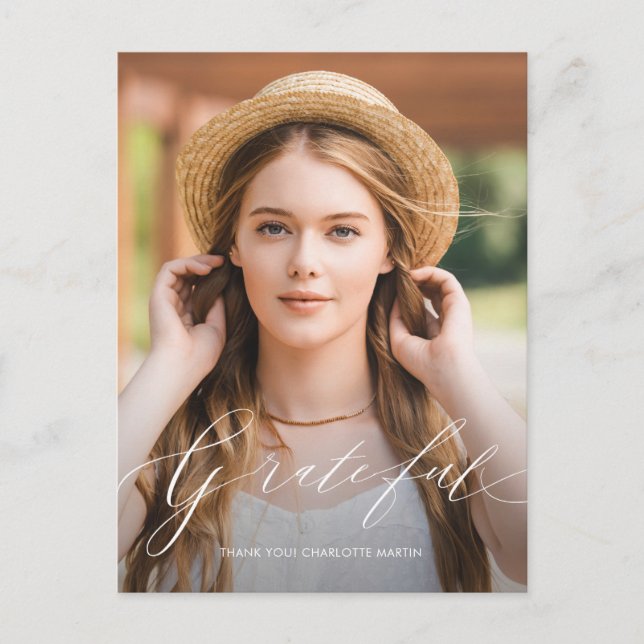 Postal Foto de graduación con guión agradecido Gracias (Anverso)