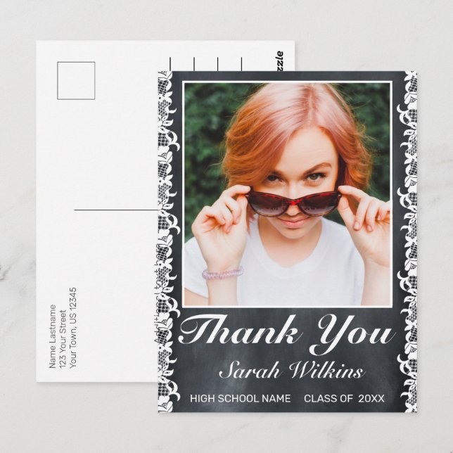 Postal Foto de graduación de Blackboard y White Lace (Anverso / Reverso)