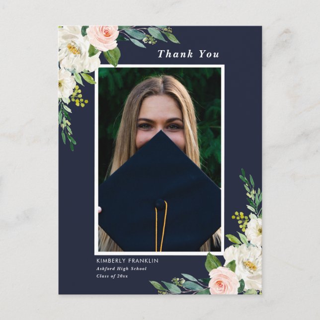 Postal Foto De Graduación De Floral En Jardín Gracias Pos (Anverso)