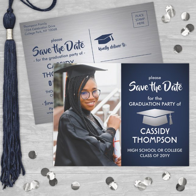 Postal Foto de graduación de Grey & Navy cepillado Guarda (Subido por el creador)