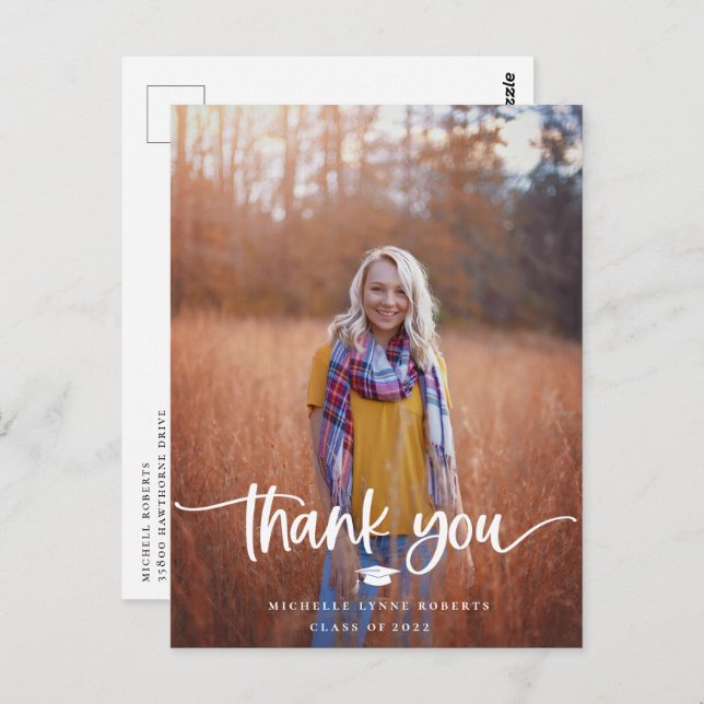 Postal Foto de graduación Gracias (Anverso / Reverso)
