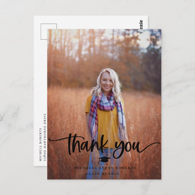 Postal Foto de graduación Gracias Postcard (Anverso / Reverso)