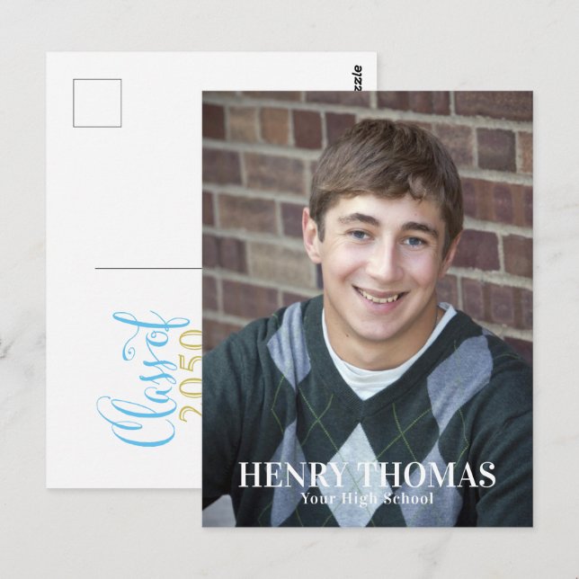 Postal Foto de graduación Minimalista guión clásico oro (Anverso / Reverso)