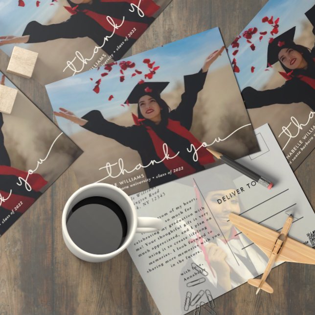 Postal Foto de graduación simple Gracias (Subido por el creador)