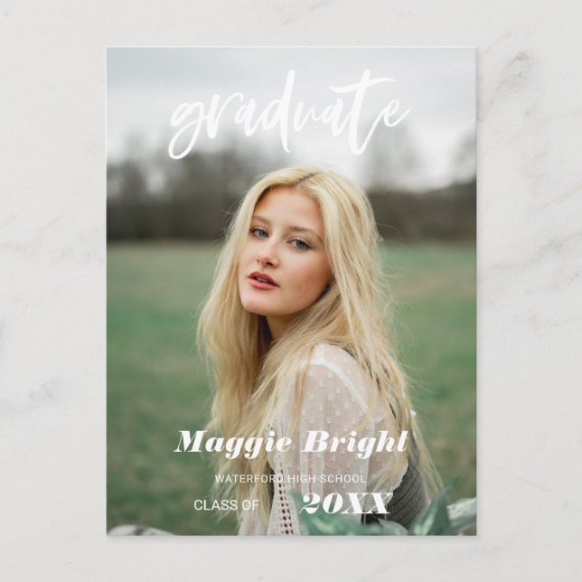 Postal Foto de graduado con guión moderno (Anverso)