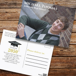 Postal Foto de graduado moderna simple negro y oro