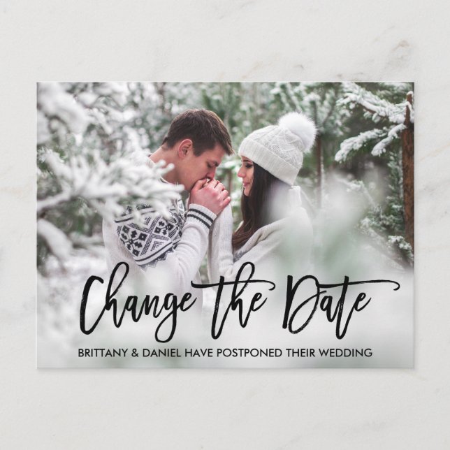 Postal Foto De Guión De Pincel Moderno Cambiar La Fecha (Anverso)