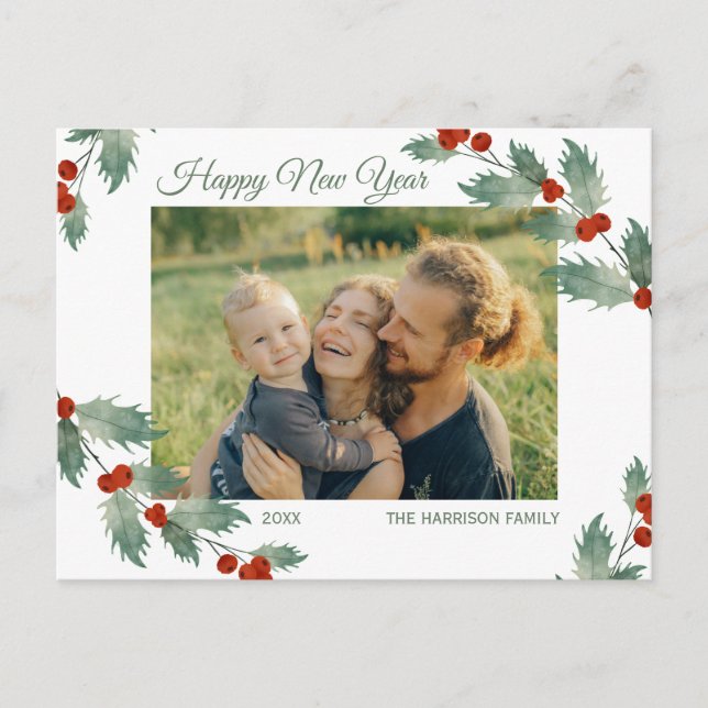 Postal Foto de Jolly Plant Botanical New Year Script (Anverso)