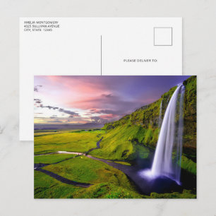 Postal Foto de la cascada islandesa verde naturaleza