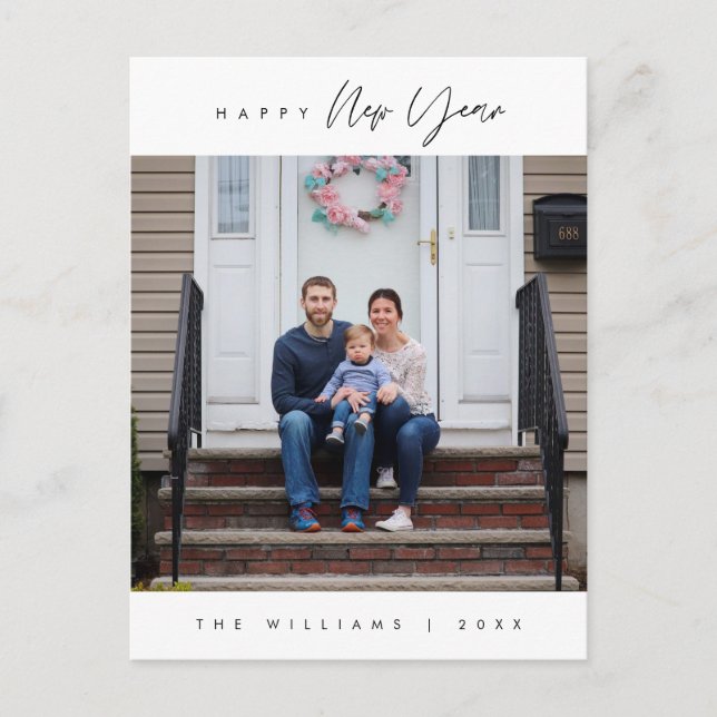 Postal Foto de la familia del saludo de Año Nuevo Feliz M (Anverso)