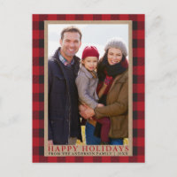 Foto de la familia Red Plaid Felices Fiestas Kraft