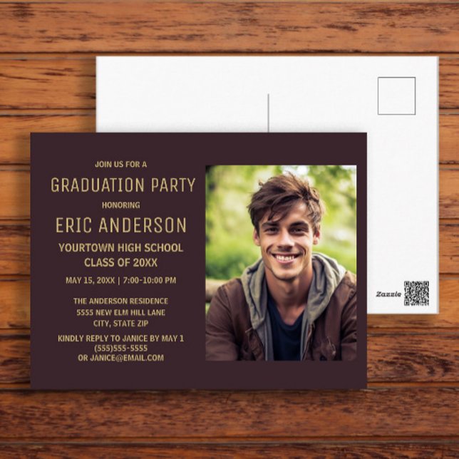 Postal Foto de la fiesta de graduación marrón (Brown graduation party photo invitation)