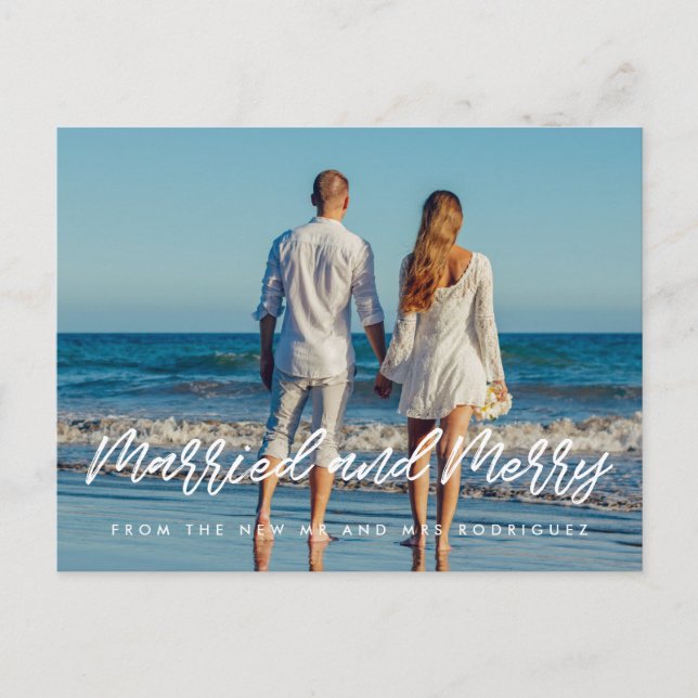 Postal Foto de la pareja moderna casada y merry (Anverso)