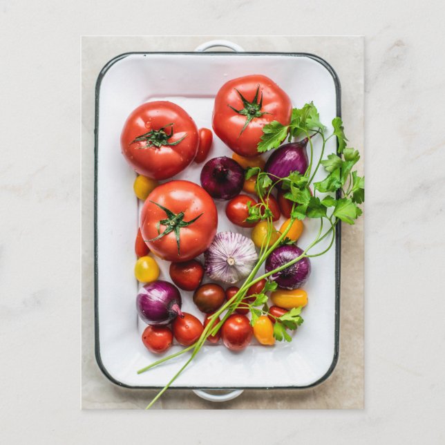 Postal Foto de la plataforma de tomate y cebolla (Anverso)