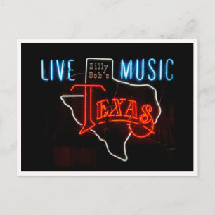 Postal Foto de letrero de neón de música en vivo Texas